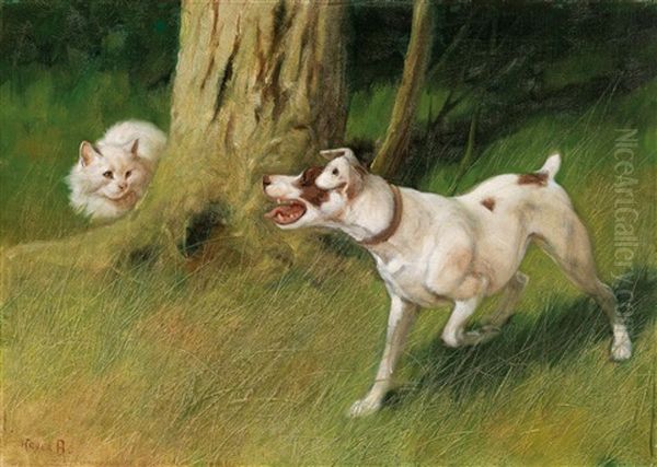 Dog And Cat Oil Painting by Arthur Heyer