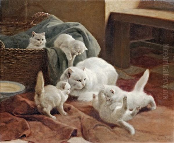 Cat Family Oil Painting by Arthur Heyer