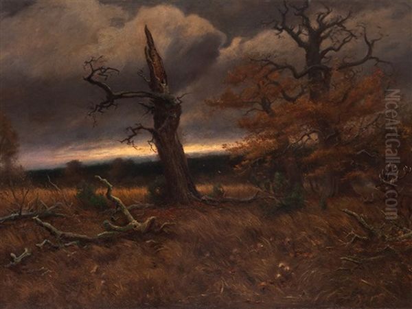 Autumn Landscape With Stag Oil Painting by Arthur Heyer