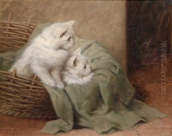 Zwei Weise Katzen Im Korb Oil Painting by Arthur Heyer