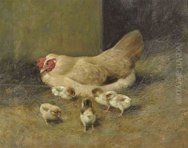 Henne Mit Kuken Oil Painting by Arthur Heyer