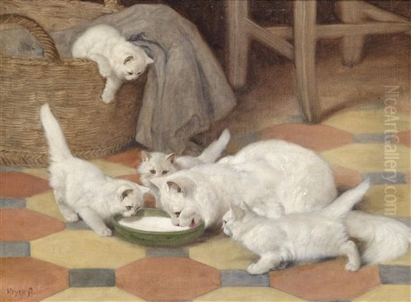 Katzenfamilie Oil Painting by Arthur Heyer