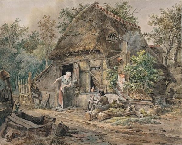 A Peasant Family At Their Farm Amongst Woods Oil Painting by Pieter Bartholomeusz. Barbiers IV