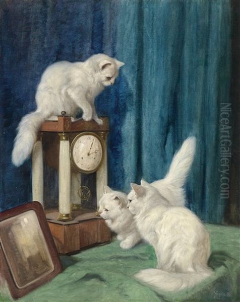 Drei Neugierige Katzen Oil Painting by Arthur Heyer