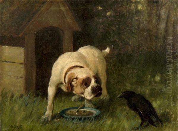 Hund Verteidigt Seinen Futternapf Oil Painting by Arthur Heyer