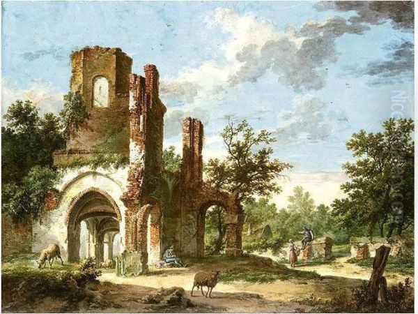 The Ruins Of The Abbey Of Rijnsburg Oil Painting by Pieter Bartholomeusz. Barbiers IV