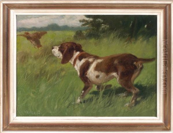 Pointer Mit Aufgescheuchtem Vogel Oil Painting by Arthur Heyer