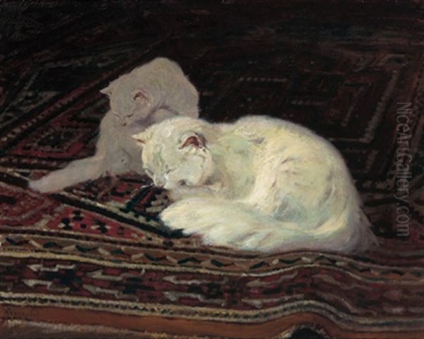 Schlafende Katzen Oil Painting by Arthur Heyer