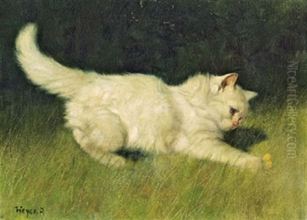 Weise Katze Und Ein Schmetterling Oil Painting by Arthur Heyer