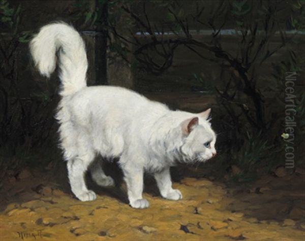 Weise Katze Und Ein Schmetterling Oil Painting by Arthur Heyer