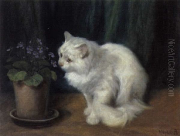 Katze Und Blumentopf Oil Painting by Arthur Heyer