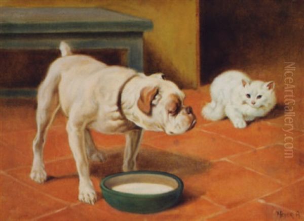 The Boxer's Bowl Of Milk Oil Painting by Arthur Heyer