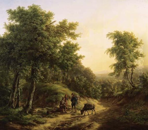 Travellers Resting On A Sandy Track In A Mountainous Landscape Oil Painting by Pieter Bartholomeusz. Barbiers IV