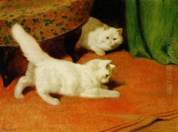 Cats At Play Oil Painting by Arthur Heyer