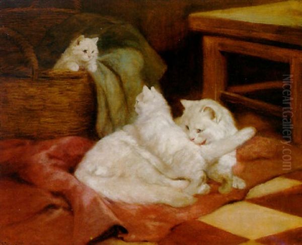 Playful Kittens Oil Painting by Arthur Heyer