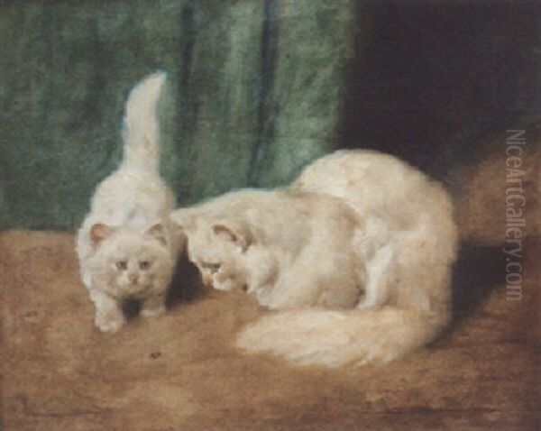 Two Persian Cats With A Ladybird Oil Painting by Arthur Heyer