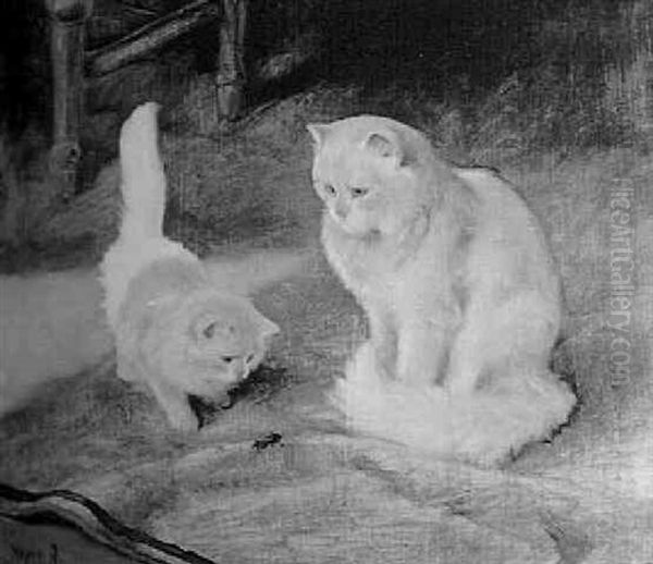 Angora Poes Met Jong Oil Painting by Arthur Heyer