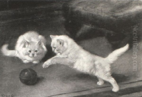 Cats Playing With Ball Oil Painting by Arthur Heyer