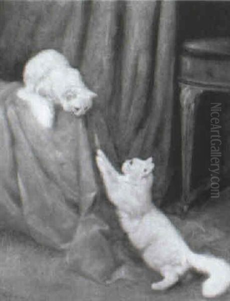 Playful White Cats Oil Painting by Arthur Heyer