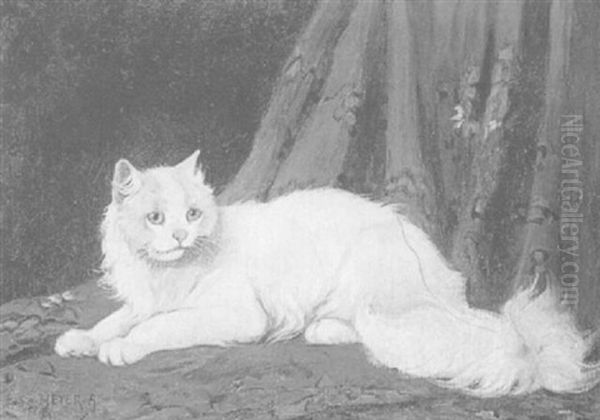 White Cat Oil Painting by Arthur Heyer