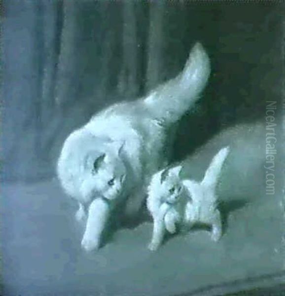 A Persian Cat And Kitten Oil Painting by Arthur Heyer