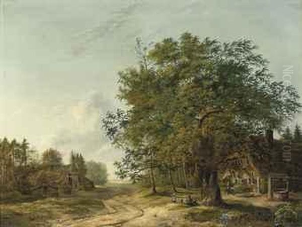 A Wooded Landscape With Children Playing Near A Cottage by Pieter Bartholomeusz. Barbiers IV