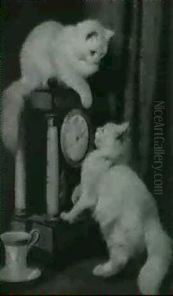 Katzen Lernen Die Uhr Kennen Oil Painting by Arthur Heyer