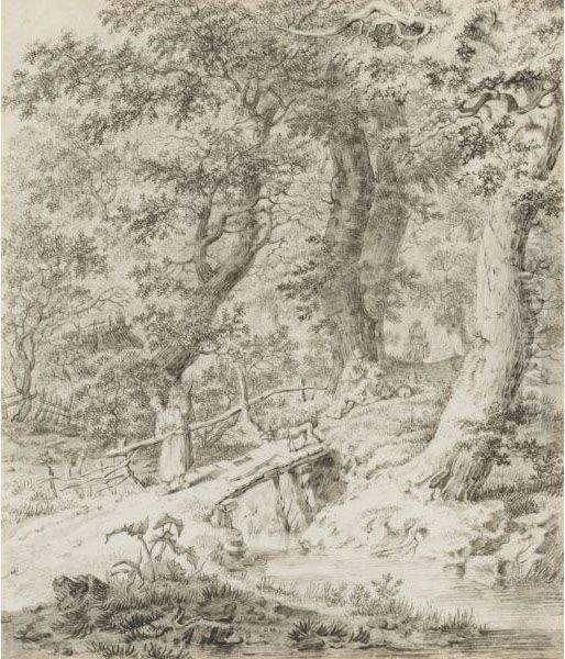 Wooded Landscape With Peasants, And A Dog On A Bridge Oil Painting by Pieter Bartholomeusz. Barbiers IV