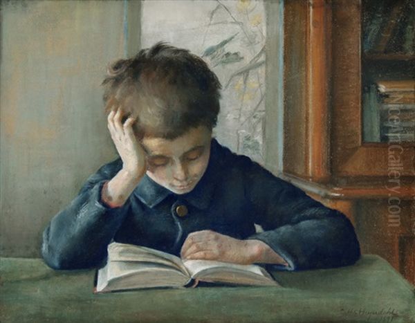 Reading Boy Oil Painting by Catherine Louise Margery Heyerdahl