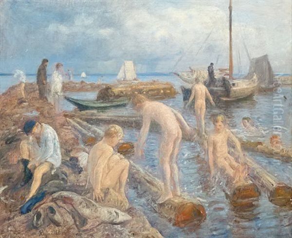 Badende Gutter Oil Painting by Hans Olaf Heyerdahl