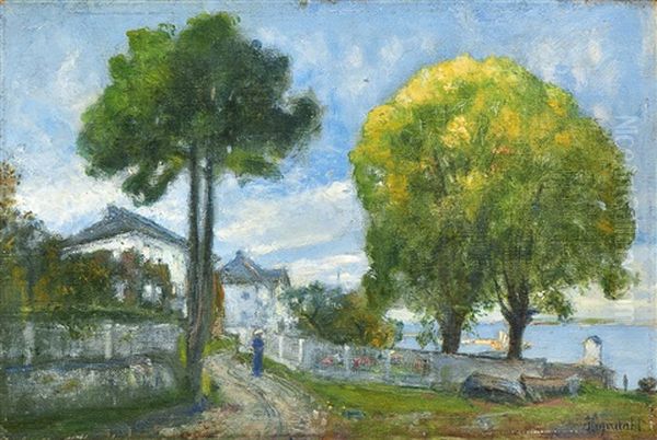 Trees In Asgardstrand Oil Painting by Hans Olaf Heyerdahl