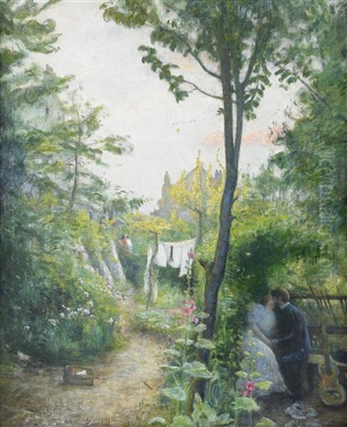 Tradgardsflirt - Motiv Fran Montmartre Oil Painting by Hans Olaf Heyerdahl