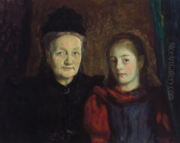 Doppelbildnis Der Anna Margrethe Wriedt Und Ihrer Enkelin Margrethe Giese Oil Painting by Hans Olaf Heyerdahl