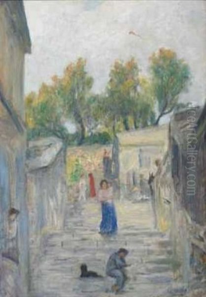 Mennesker I Trapp, Paris Oil Painting by Hans Olaf Heyerdahl