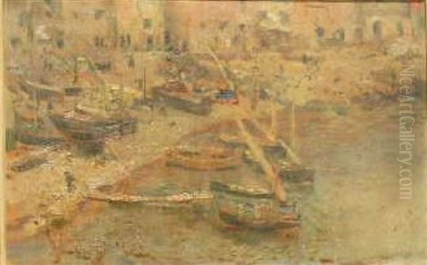 Mediterranean Port Scene Oil Painting by Hans Olaf Heyerdahl