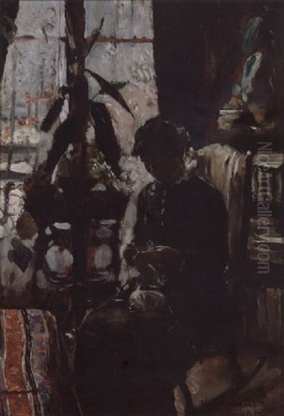 Kvinne I Interior Oil Painting by Hans Olaf Heyerdahl