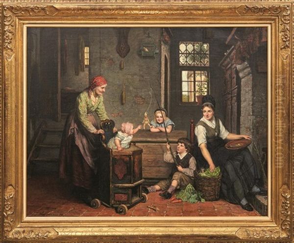 Genreszene Mit Spielenden Kindern Und Mutter Bei Der Arbeit by Jean Arnould Heyermans