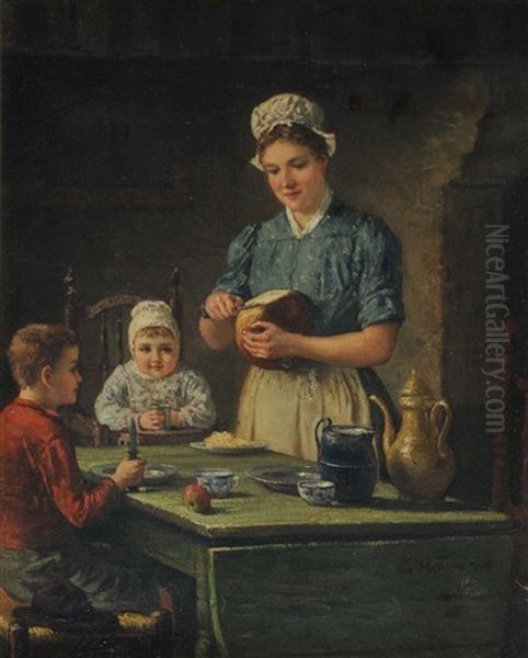 Dinner Time Oil Painting by Jean Arnould Heyermans