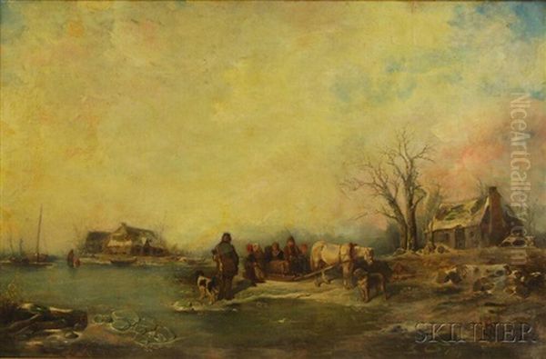 Winter Scene By The River Oil Painting by Jean Arnould Heyermans