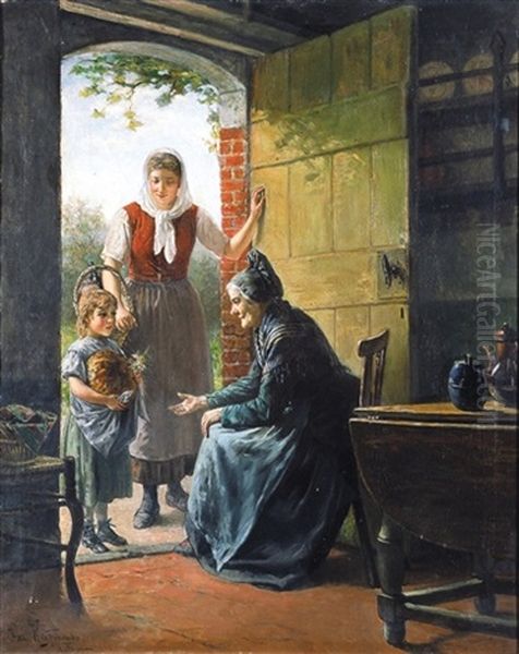 Bij Grootmoeder Op Bezoek Oil Painting by Jean Arnould Heyermans