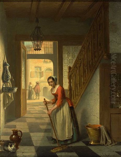 Blick In Ein Vornehmes Haus Oil Painting by Gustaaf Antoon Francois Heyligers