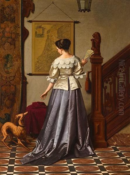 An Elegant Lady And Her Whippet Oil Painting by Gustaaf Antoon Francois Heyligers