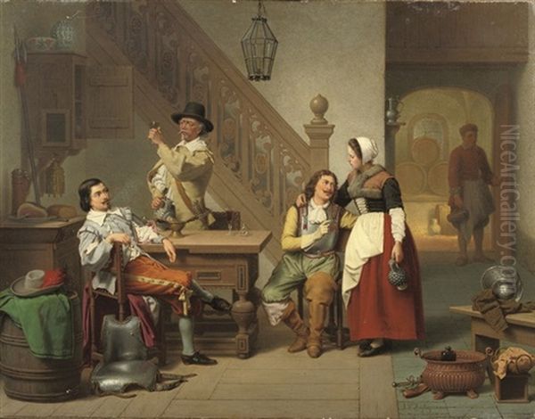 At The Tavern Oil Painting by Gustaaf Antoon Francois Heyligers