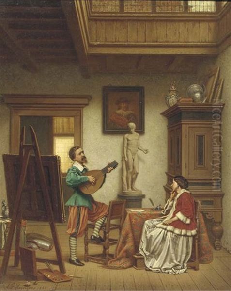 A Serenade In The Studio Oil Painting by Gustaaf Antoon Francois Heyligers