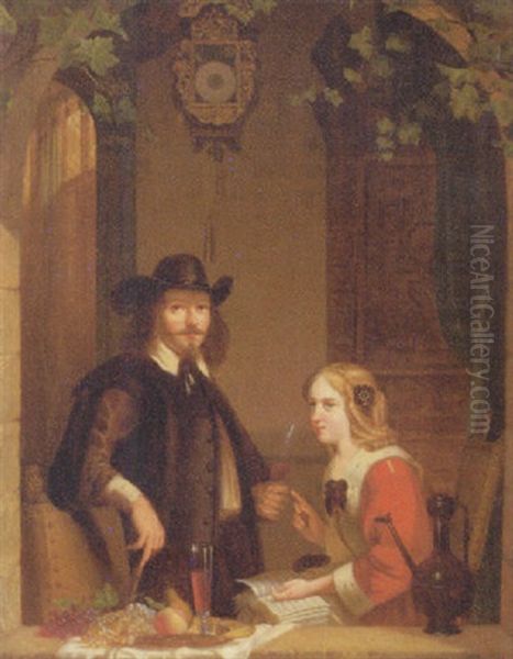 Pleasant Company Oil Painting by Gustaaf Antoon Francois Heyligers