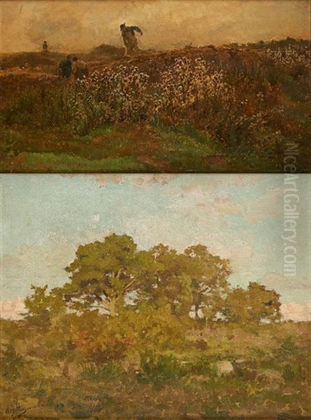 Les Chardons; Paysage (2 Works) Oil Painting by Adrien Joseph Heymans