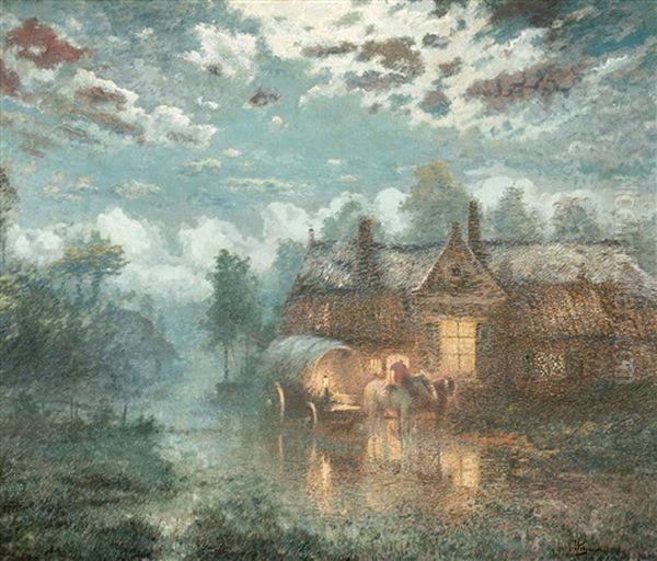 Night Storm At Valveken Farmstead Oil Painting by Adriaan Josef Heymans