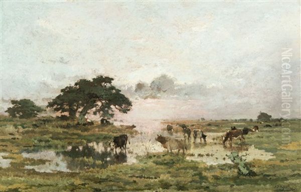 The Marsh - Marais En Campine Oil Painting by Adriaan Josef Heymans