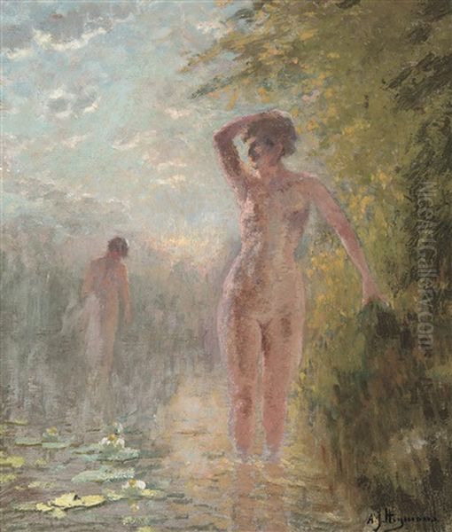 L'heure De La Baignade Oil Painting by Adriaan Josef Heymans