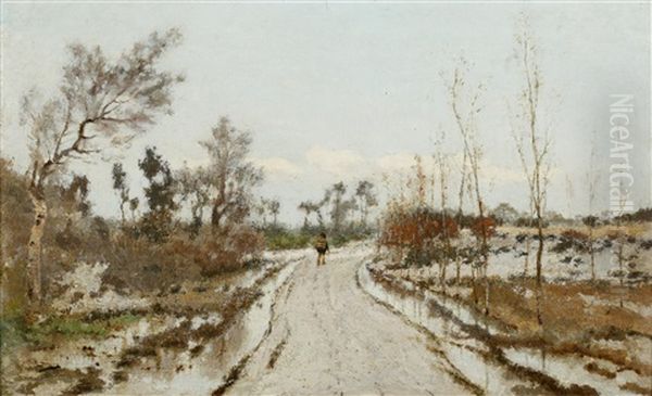 A Flooded Track, Belgium Oil Painting by Adriaan Josef Heymans